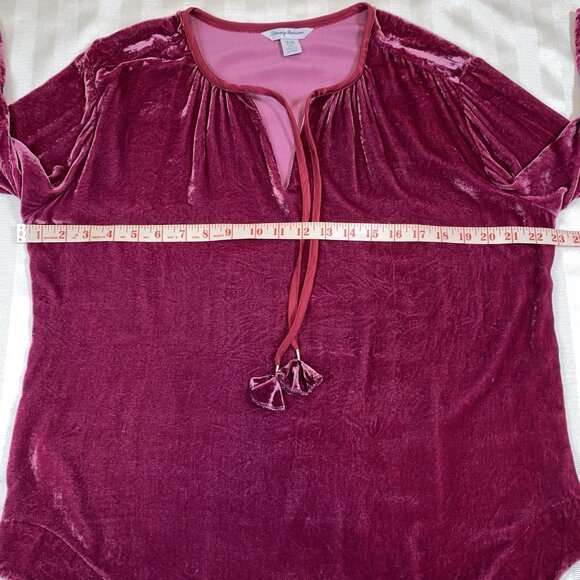 Tommy Bahama SILK Velvet Sands Sz M Tie Neck Pullover Blouse Fuchsia - Picture 5 of 16